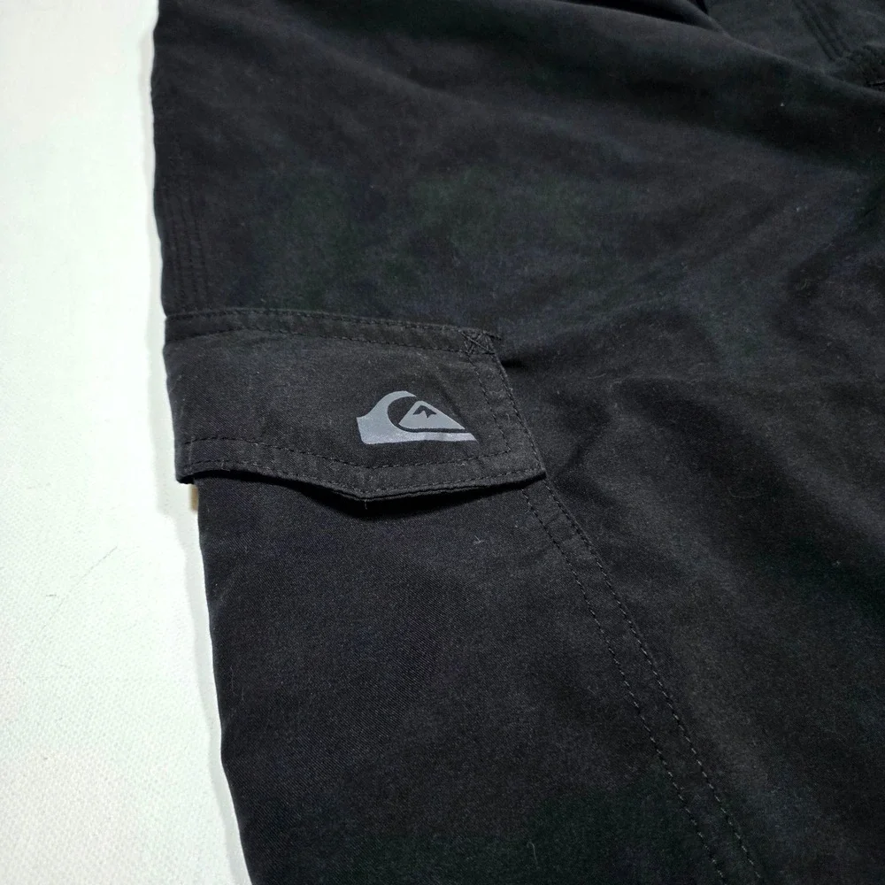 Quiksilver Boardshorts Mens 34 Black Cargo Pocket Recycled Swim Trunks Surfwear